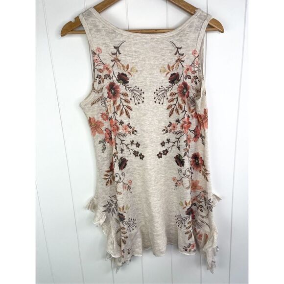 Unbranded Boho Heather Beige Floral Tunic Tank Ruffle Bottom - Picture 4 of 8